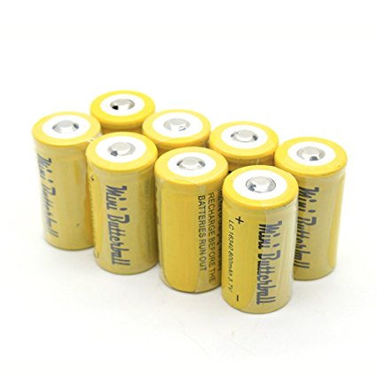 Mini Butterball 8pcs 800mah 3.7V 16340 Li-ion Rechargeable Battery, Cr123a Battery High Performance for Flashlight Torch Camera Electrical Toy