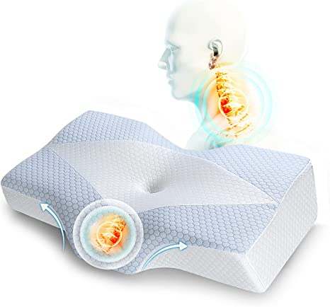 Cervical Memory Foam Pillow for Neck Pain Relief, Mkicesky Ergonomic Contour Pillow for Sleeping, Orthopedic Neck Support Pillow with Cooling Pillowcase for Side Back and Stomach Sleepers