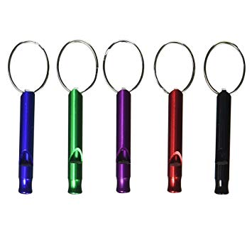 SPHTOEO 5PCS Aluminum Emergency Whistle Survival Whistle with Keychain Key Ring (5 Colors)
