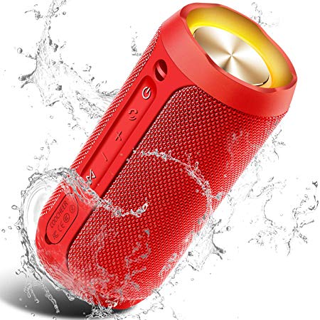 COOCHEER Wireless Speaker Bluetooth, COOCHEER 24W Bluetooth Portable Speaker with Party Light, IP67 Waterproof Portable Wireless Speakers for Outdoor, TWS, 20 Hour Playtime, Built-in mic,Dustproof-Red