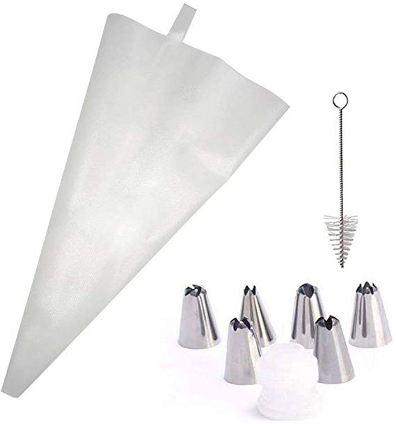 EQLEF® Silicone Icing Piping Cream Pastry Bag and 6 x Stainless Steel Nozzle Set DIY Cake DIY Decorating Tool (Transparent)