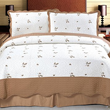 Lavish Home Peyton Embroidered 3-Piece Quilt Set, Full/Queen