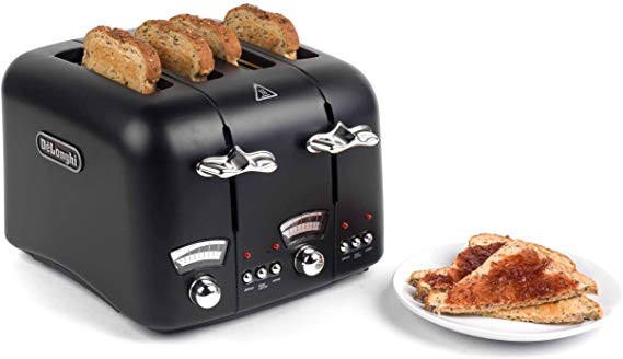 De'Longhi CTO4.BK1 DeLonghi CTO4BK Argento Four Slice Toaster, 1600 W, Stainless Steel, Black