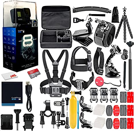 GoPro HERO8 Black Digital Action Camera - Waterproof, Touch Screen, 4K UHD Video, 12MP Photos, Live Streaming, Stabilization - 128GB Card - with 50 Piece Accessory Kit - All You Need Bundle