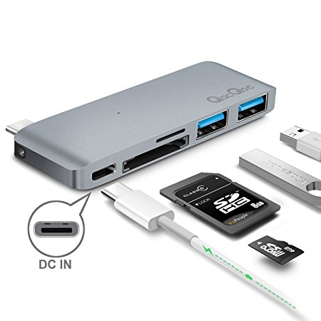 Bqeel Premium Type-C Hub with Power Delivery 2 superspeed USB 3.0 ports, 1 SD memory port, 1 microSD memory port card reader for MacBook 12-Inch, Aluminum Alloy Build (Space Gray)