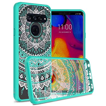 LG V40 ThinQ Clear Case, CoverON ClearGuard Premium Slim Fit Hard Phone Cover with TPU Shock Absorbing Grip Bumpers - Teal Mandala Design