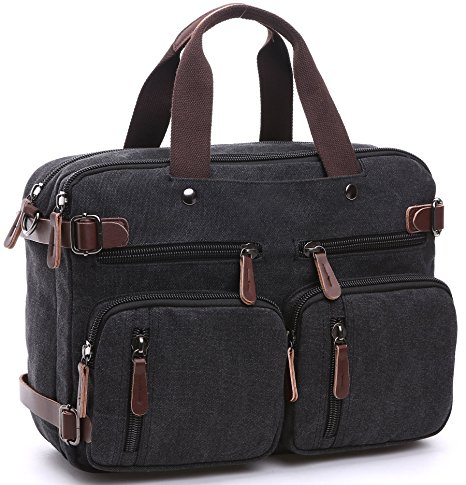 NKTM Vintage Convertible Canvas Briefcase Messenger Bag Laptop Backpack