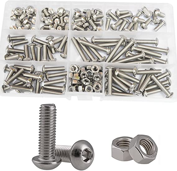 Button Head Socket Cap Bolts Screw Nut Metric Allen Hex Drive Assortment Kit 150Pcs,304Stainless Steel M5