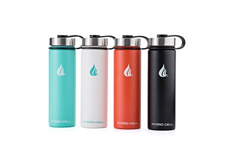 Hydro Cell Stainless Steel Water Bottle with Straw and Wide Mouth Lids (32oz or 22oz) - Keeps Liquids Perfectly Hot or Cold with Double Wall Vacuum Insulated Sweat Proof Sport Design …