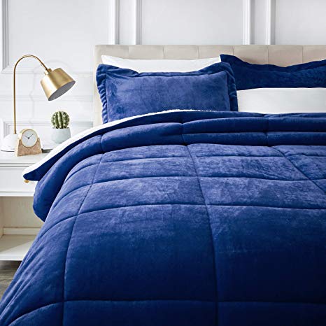 AmazonBasics Micromink Sherpa Comforter Set - Ultra-Soft, Fray-Resistant -  King, Navy