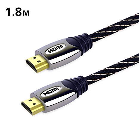 HDMI Cable, Kinps 1.8M HDMI to HDMI v2.0/1.4a HDTV Cable with Gold and Black Thick Nylon Braided support Ethernet, 3D, 4K and Audio Return