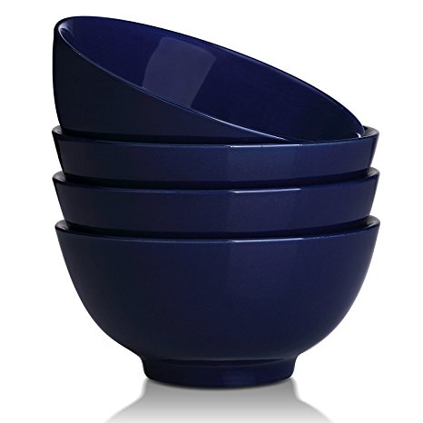 DOWAN 20oz/6 inch Stoneware Soup/Cereal Bowls -4 Packs,Navy Blue Porcelain,Stackable