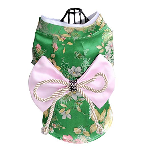 Creation Core Adorable Brocade Pet Kimono Dress Japanese Style Pet Dress Floral Bowknot Pet Costume for Dogs Cats