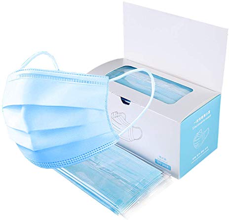 50 Pcs Disposable Non-Woven Face Masks Dental Surgical Hypoallergenic Breathability Comfortable Ear Loop Great Prevention Allergies and The Flu (Blue)