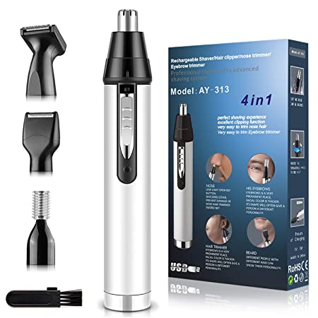 Ear and Nose Hair Trimmer,USB Rechargeable Nose Hair Trimmer,Professional Nose Hair Trimmer Clipper for Men and Women,Waterproof Dual Edge Blades for Easy Cleaning (White)
