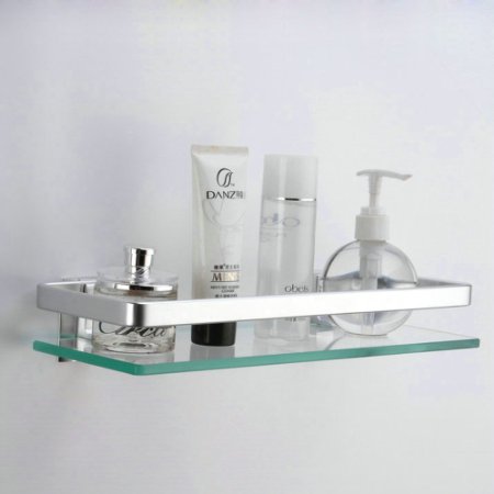 KES Aluminum Bathroom Glass Rectangular Shelf Wall Mounted Tempered Glass Extra Thick, Silver Sand Sprayed, A4126A