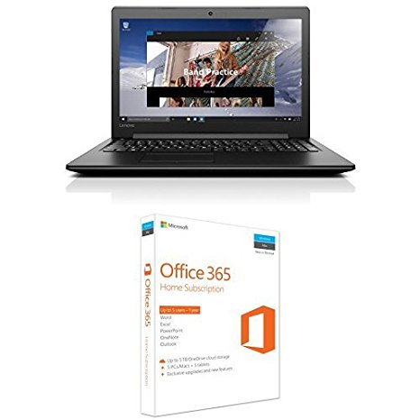 Lenovo ideapad 310 15.6-Inch Notebook (Black) - (Intel Core i3-6100U 2.3 GHz, 8 GB RAM, 1 TB HDD, Windows 10)   Microsoft Office 365 Home