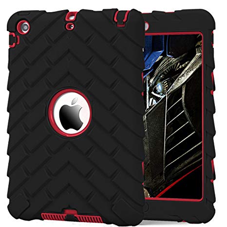 iPad Mini 2 Case, iPad Mini 3 Case, Hocase Rugged Anti-Slip Kids-Proof Hybrid Dual Layer Hard Silicone Rubber Bumper Shockproof Protective Case for Apple iPad mini/2/3 (7.9") - Black/Red