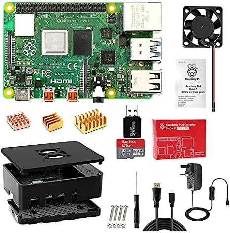 Jane Choi Raspberry Pi 4 B Model B 8GB Starter Kit (8GB RAM)-Motherboard 64GB SD Card, Cooling Fan, UK Edition Power Supply, Micro HDMI to HDMI Cable, Black Case