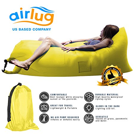 Luxury Inflatable Lounger Sofa by Airlug |Indoor & Outdoor Air Bed Hammock|Inflated Lounge Chair Bean Bag for Beach Patio Poolside Camp|Portable Furniture|Inflates Instantly|for Kids & Adults|5 Colors