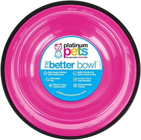 Platinum Pets Non-Tip Stainless Steel Dog Bowl, 10 Oz, Bubble Gum Pink, Small