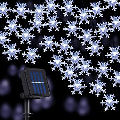 Bigger Snowflake Solar String Lights 80 LED 33 Feet 8 Modes Waterproof Solar Powered String Fairy Lights for Patio Home Gardens Outdoor Holiday Christmas Tree Party Decorations