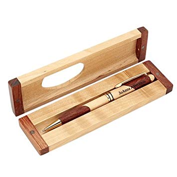 Executive Gift Shoppe | Personalized Maple & Rosewood Pen Set | Twist Open Ballpoint Pen | Two Tone Design with Gold Accent | Free Custom Engraving | Perfect Business Gift | Presentation Box