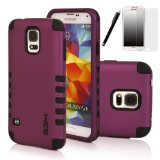 S5 Case SGM 3-Piece High Impact Hybrid Defender Case For Samsung Galaxy S5 With Screen Protector  Stylus Purple  Black