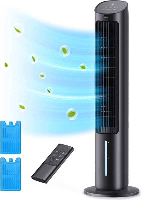 Dreo Evaporative Air Cooler, 40" Tower Fans that Blow Cold Air, 2023 Upgrade Cooling Fan with 80° Oscillating, Ice Packs, Remote Control, 3 Modes, 4-Speed Quiet Floor Fan for Indoor Home Office