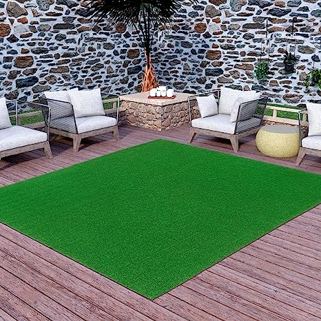 Ottomanson Waterproof Solid Grass Design Indoor/Outdoor 5x8 Modern Outdoor Artificial Grass Area Rug for Backyard, Patio, Garage, 5'3'' X 8'2'', Green