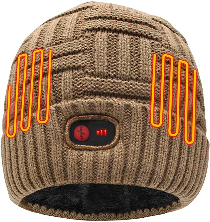 QILOVE Winter Knitting Beanie Hat Electric Battery Heated Hat for Men Women Thick Warm Cable Knit Skull Cap