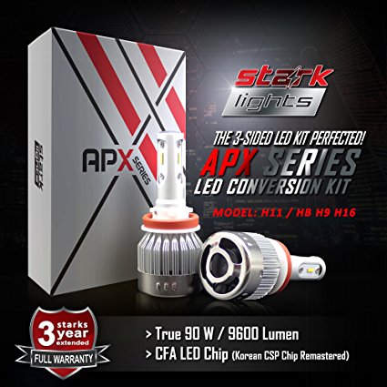 Stark APX 90W 9600LM 3-Sided LED Light 6000K White High Power Kit Headlight/High Beam Bulbs/Fog Lights 3 Year Warranty - H11/H8 H9 H16