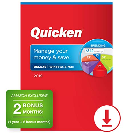 Quicken Deluxe 2019 Personal Finance Software 1-Year   2 Bonus Months [Amazon Exclusive] [PC/Mac Online Code]