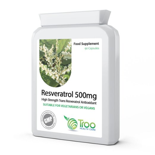 Resveratrol 500mg 90 Capsules - High Strength Trans Resveratrol Supplement - Manufactured in the UK to GMP Quality Assurance