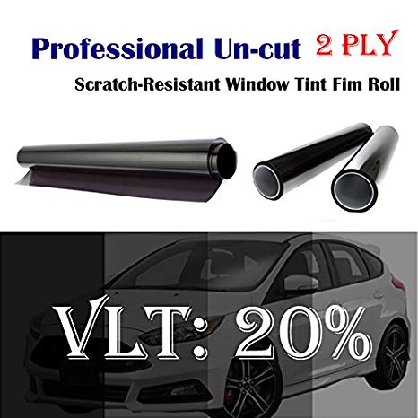 2PLY 1.5mil Professional Uncut Roll Window Tint Film 20% VLT 30" In x 10' Ft Feet (30 X 120 Inch)