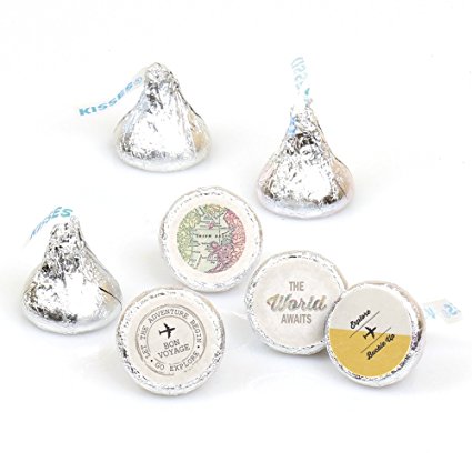 World Awaits – Travel Themed Party Round Candy Sticker Favors – Labels Fit Hershey’s Kisses (1 sheet of 108)