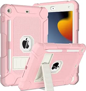 BMOUO Case for iPad 9th 8th 7th Generation (10.2 inch, 2021/2020/2019), Shockproof Protective iPad 10.2 Case with Built-in Stand/Pencil Holder, Pink