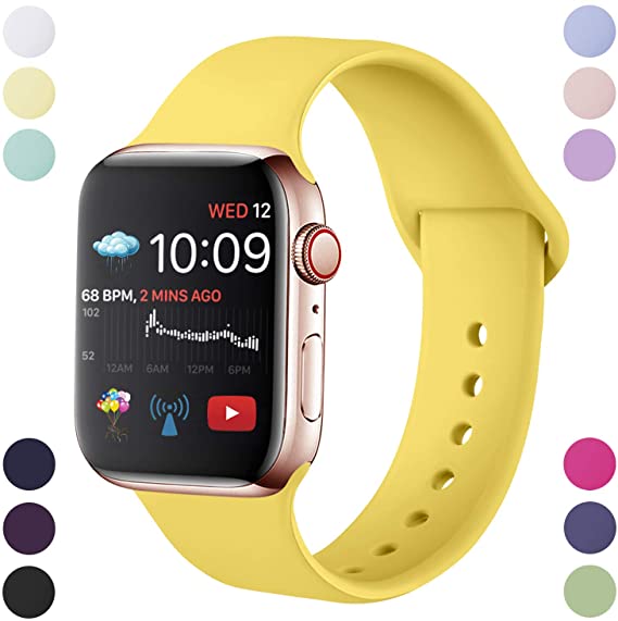 Hamile Strap Compatible With Apple Watch Series 5/4/3/2/1, Soft Silicone Waterproof Replacement Strap for Apple Watch 38 S/M Mango Yellow
