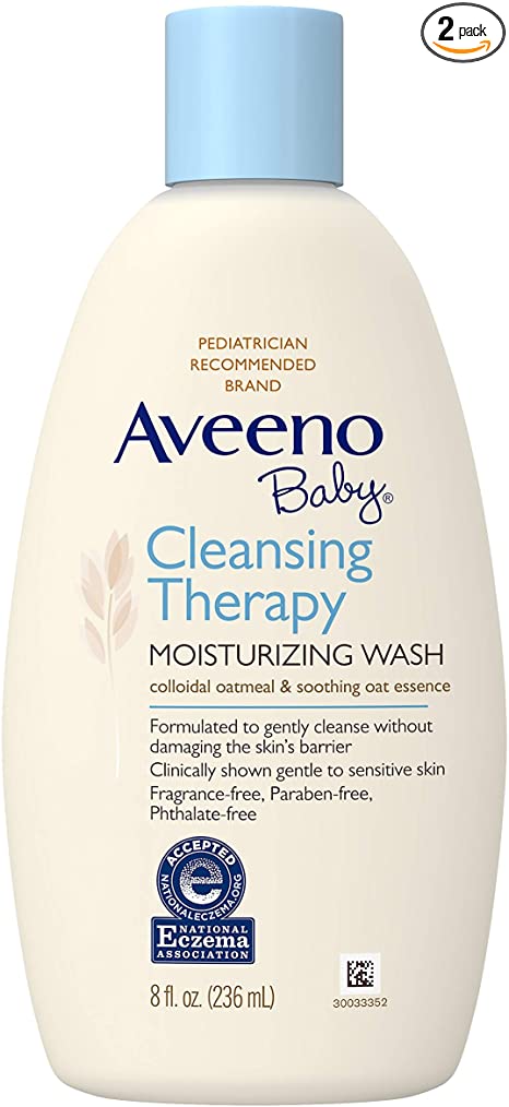 Aveeno Baby Cleansing Therapy Moisturizing Wash with Soothing Natural Colloidal Oatmeal for Sensitive Skin. Hypoallergenic, Paraben- & Phthalate-Free, 8 fl. oz, pack of 2