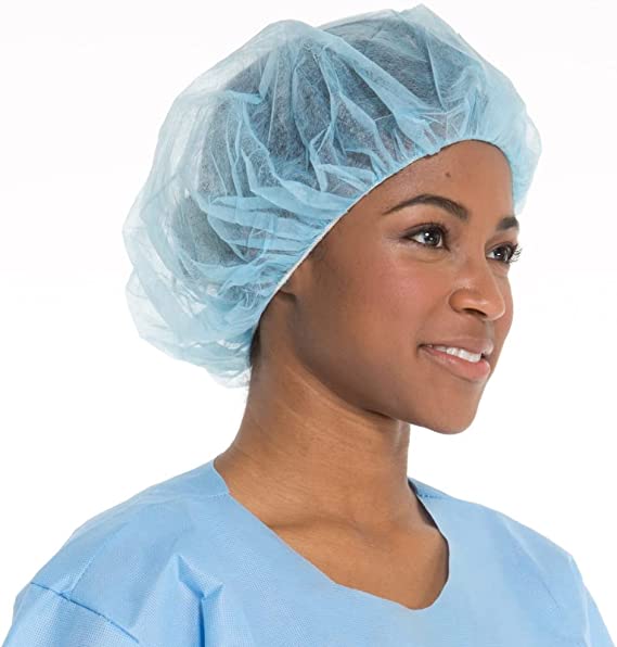 Group Vertical [1000 Pack] 21” Hair Net Disposable Non-Woven Bouffant Caps, Blue Elastic Blue Dust Cap Medial Hair Bouffant Food Catering