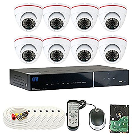 GW Security 8 Channel DVR Outdoor / Indoor Security Camera System with (8) x 900TVL Wide Angle 3.6mm Lens Dome Cameras