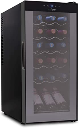 18 Bottle Wine Cooler Refrigerator - White Red Wine Fridge Chiller Countertop Wine Cooler, Freestanding Compact Mini Wine Fridge 18 Bottle w/ Digital Control, Airtight Glass Door - NutriChef PKCWC180