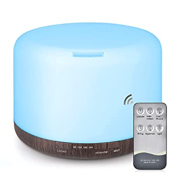 1000ML Essential Oil Diffuser Large Room - Quiet Aroma Oil Diffuser with Adjustable Cool Mist Humidifier Mode Remote Control 7 Color Changing Diffuser For Home,Office Bedroom (black wood)