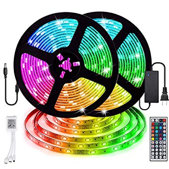 LED Strip Lights, Starlotus Waterproof 32.8ft/10M LED Light Strip SMD5050 300Leds RGB Color Changing LED Strips with 44 Keys IR Remote Controller and 12V Power Supply for Indoor and Outdoor Lighting