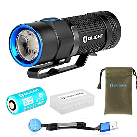 Olight S1R Baton Cree XM-L2 LED, Rechargeable EDC Flashlight With RCR123A Batteries, Bundle GrapheneFast Battery Case (900 Lumens)