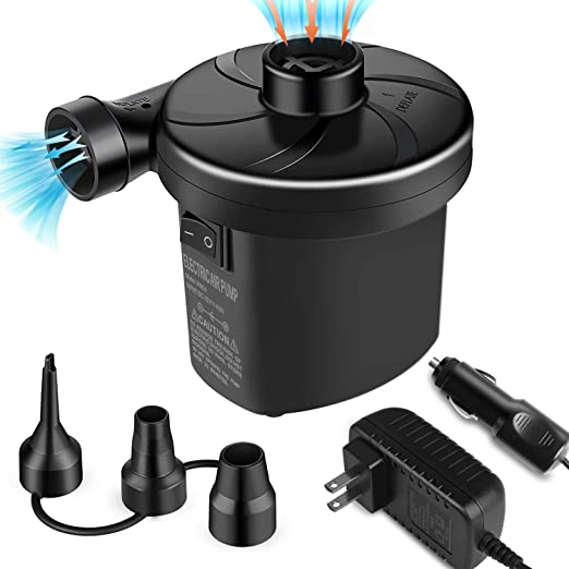 semai Electric Air Pump Portable Quick Fill Air Pump for Inflatable Couch, Air Mattress Bed,Swimming Ring, Inflatable Pool Toys, Electric Inflator/Deflator Air Pump with 3 Nozzles,AC 110-240V/ DC 12V