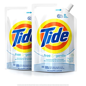 Tide Smart Pouch Free & Gentle HE Liquid Laundry Detergent, Pack of two 48 oz. pouches, 62 loads