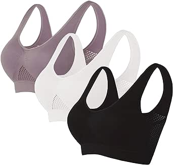 3-Pack Womens Seamless Sports Bra Wirefree Yoga Bra with Removable Pads Solid Color Full Support Everyday Bras