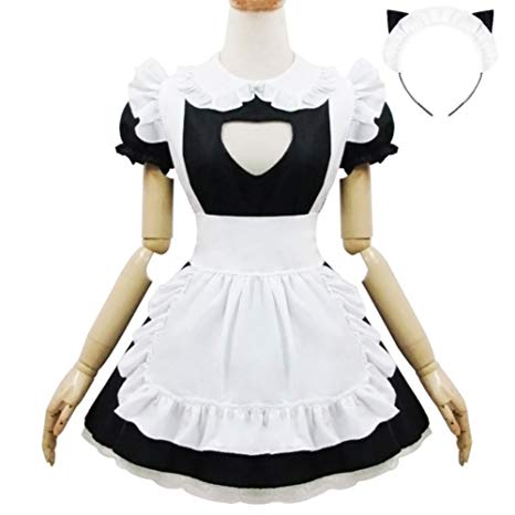 Bridess Hollowed Chest Apron Dress Maid Theme Uniform Maid Cosplay Costume for Women