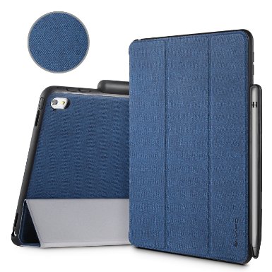 iPad Pro 9.7 Case, iVAPO [Brief Business Style] Premium PU Slim Flip Folio Case with Apple Pencil Holder [Stand Feature], Auto Sleep/Wake Smart Fabric Cover for iPad Po 9.7 inch 2016 - Blue